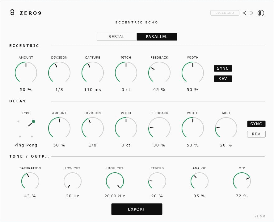 Eccentric Echo plugin interface