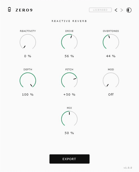 Reactive Reverb plugin interface